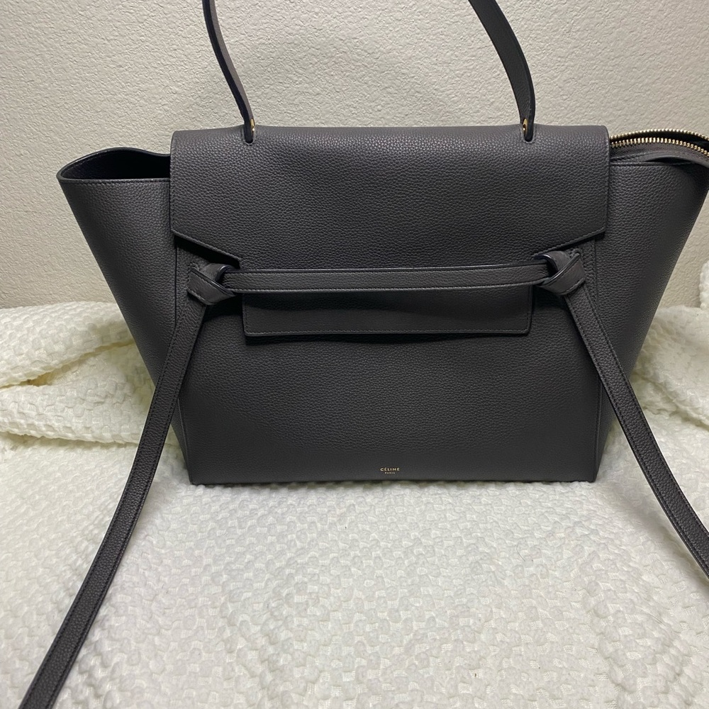 Celine small belt bag. Baby grained calfskin dark taupe